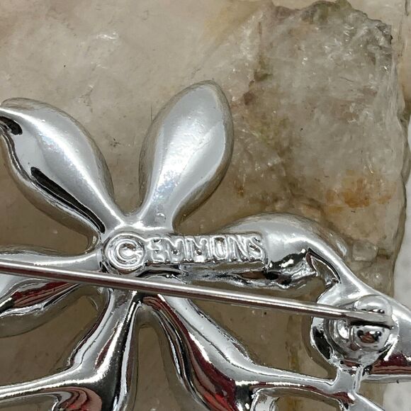 Vintage Lot of 3 Signed Monet Krementz Emmons Silver Tone Pin‎ Brooch Rhinestone - Picture 5 of 16